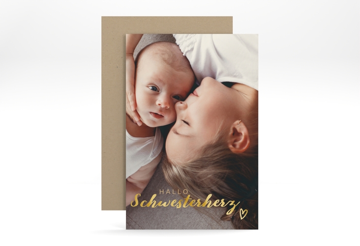 Geburtskarte Schwesterherz A6 Karte hoch gold