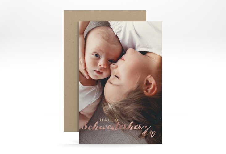 Geburtskarte Schwesterherz A6 Karte hoch rosegold