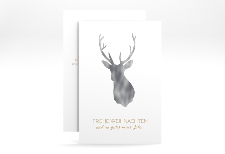 Geschäftliche Weihnachtskarte Deer A6 Karte hoch silber und weiß mit Hirsch