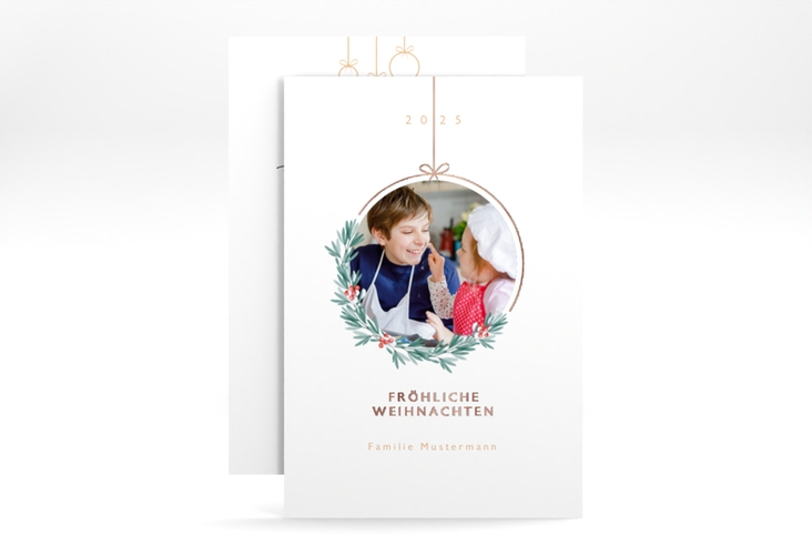 Weihnachtskarte Christbaumkugel A6 Karte hoch rosegold