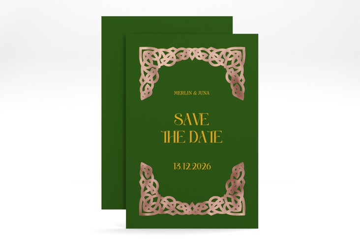 Save the Date-Karte Celtic A6 Karte hoch rosegold mit keltischem Knoten in irischen Farben