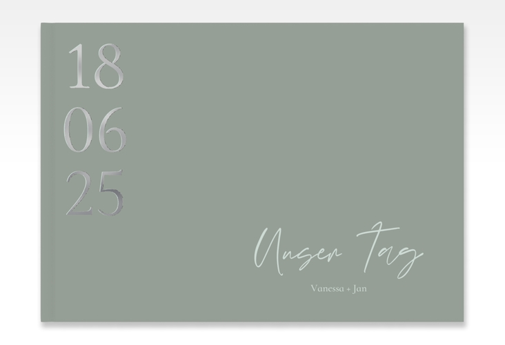 Gästebuch A4 quer Day A4 quer, Hardcover silber mit Datum im minimalistischen Design