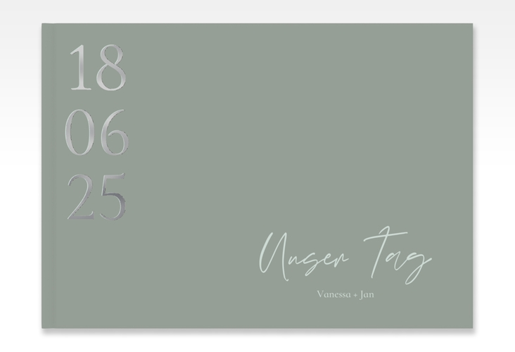Gästebuch A4 quer Day A4 quer, Hardcover silber mit Datum im minimalistischen Design