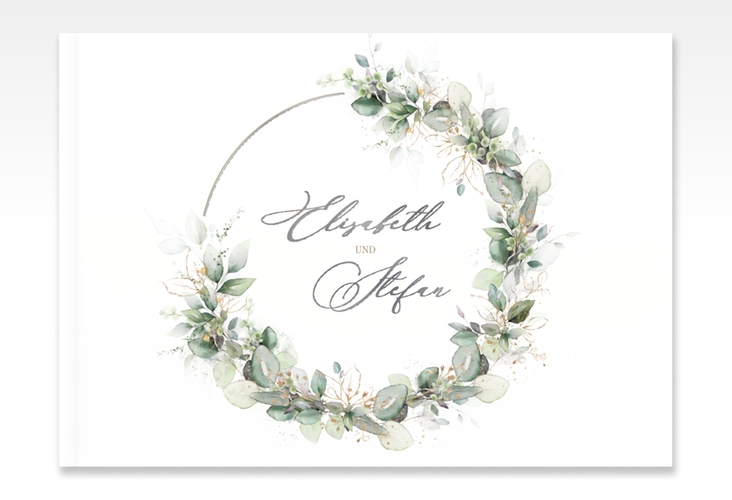 Gästebuch A4 quer Selvatica A4 quer, Hardcover silber mit Eukalyptus-Kranz