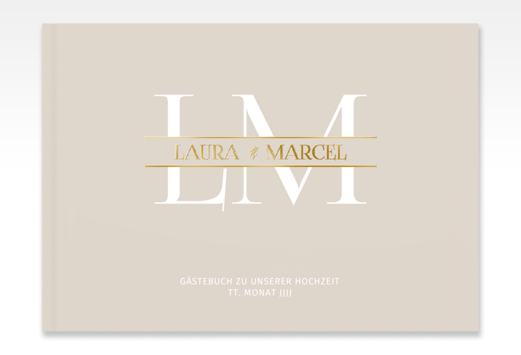 Gästebuch A4 quer Monogramm A4 quer, Hardcover gold