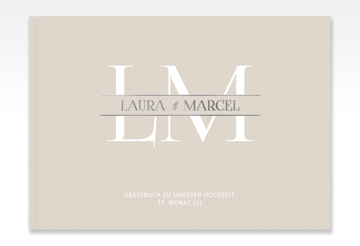 Gästebuch A4 quer Monogramm A4 quer, Hardcover silber