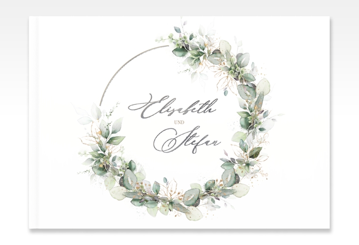 Gästebuch A4 quer Selvatica A4 quer, Hardcover silber mit Eukalyptus-Kranz