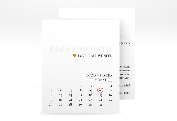 Save the Date-Kalenderblatt Embossing Kalenderblatt-Karte gold
