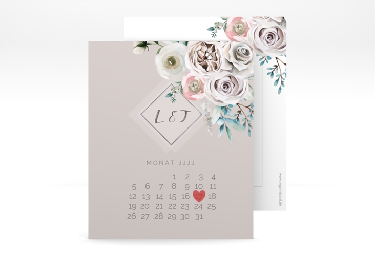 Save the Date-Kalenderblatt Romance Kalenderblatt-Karte silber