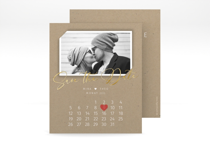 Save the Date-Kalenderblatt Crafty Kalenderblatt-Karte gold in Kraftpapier-Optik mit Foto