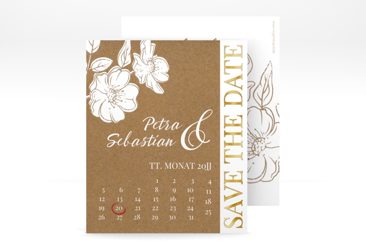 Save the Date-Kalenderblatt Windflower Kalenderblatt-Karte gold mit Wildrosen