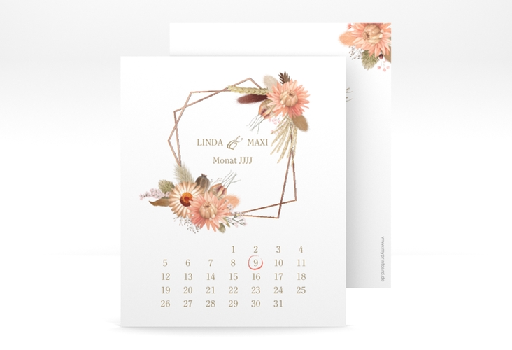 Save the Date-Kalenderblatt Strohblume Kalenderblatt-Karte rosegold