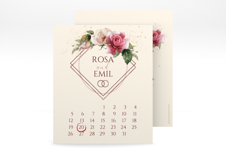 Save the Date-Kalenderblatt Rosenbogen Kalenderblatt-Karte rosegold