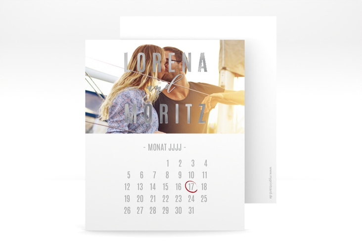 Save the Date-Kalenderblatt Memory Kalenderblatt-Karte silber