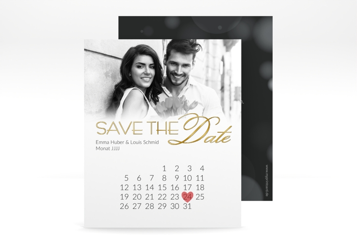 Save the Date-Kalenderblatt Bokeh Kalenderblatt-Karte gold