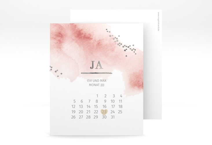 Save the Date-Kalenderblatt Pastell Kalenderblatt-Karte silber