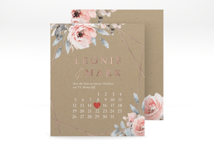 Save the Date-Kalenderblatt Perfection Kalenderblatt-Karte rosegold mit rosa Rosen