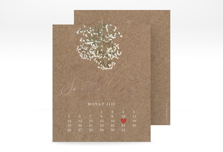 Save the Date-Kalenderblatt Schleierkraut Kalenderblatt-Karte rosegold mit Folie