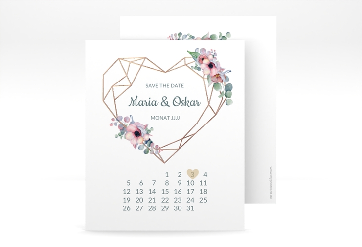 Save the Date-Kalenderblatt Herzgold Kalenderblatt-Karte rosegold