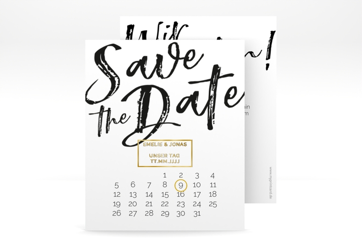 Save the Date-Kalenderblatt Words Kalenderblatt-Karte gold