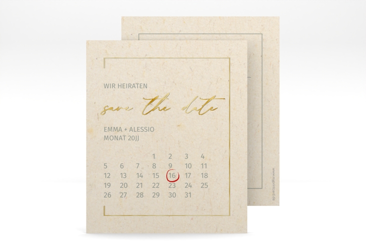 Save the Date-Kalenderblatt Simple Line Kalenderblatt-Karte gold