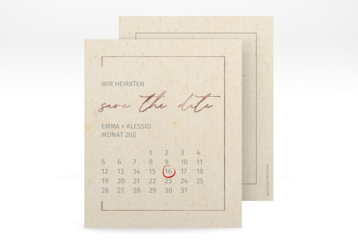 Save the Date-Kalenderblatt Simple Line Kalenderblatt-Karte rosegold