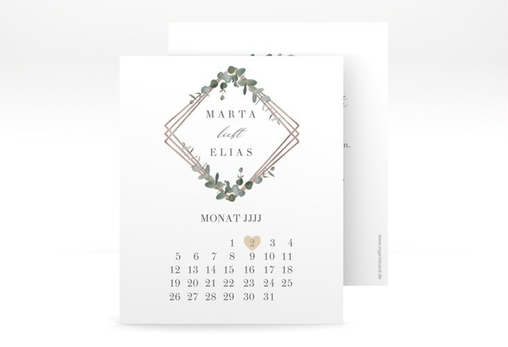 Save the Date-Kalenderblatt Eukalyptus Kalenderblatt-Karte rosegold