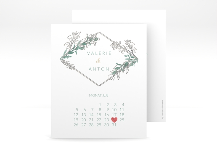 Save the Date-Kalenderblatt Verde Kalenderblatt-Karte silber