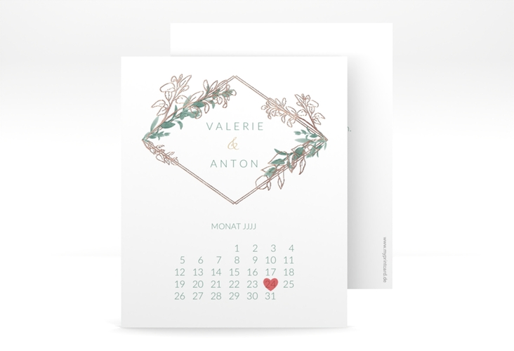Save the Date-Kalenderblatt Verde Kalenderblatt-Karte rosegold