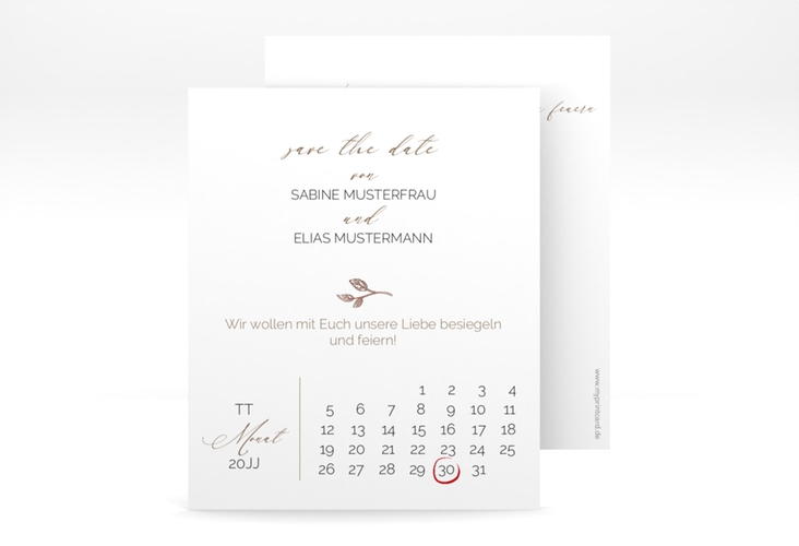 Save the Date-Kalenderblatt Plain Kalenderblatt-Karte rosegold