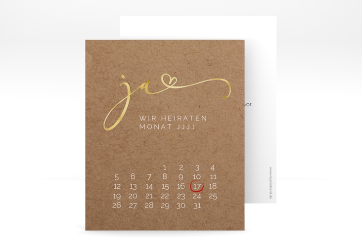 Save the Date-Kalenderblatt Jawort Kalenderblatt-Karte gold modern minimalistisch mit veredelter Aufschrift