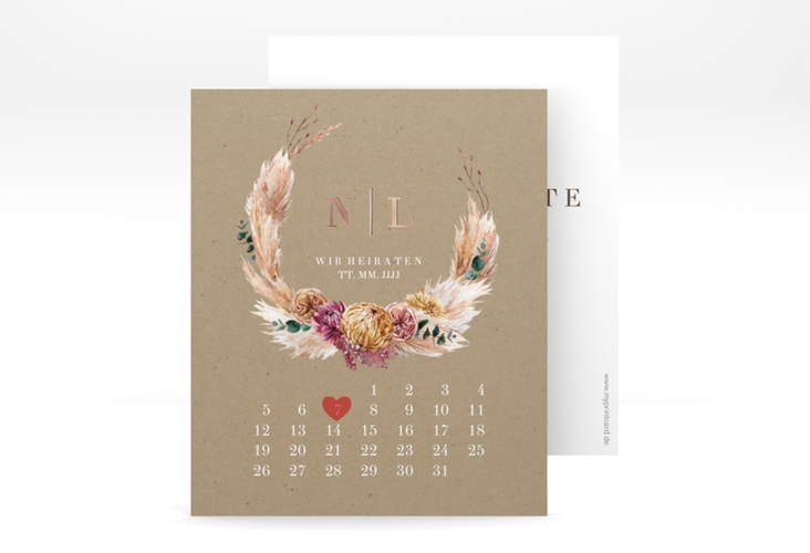 Save the Date-Kalenderblatt Bohochic Kalenderblatt-Karte rosegold