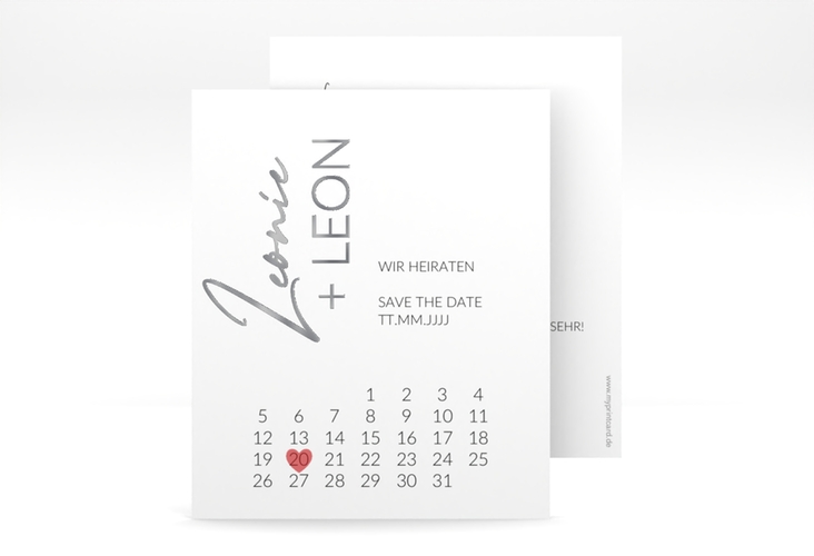 Save the Date-Kalenderblatt Your Name Kalenderblatt-Karte silber