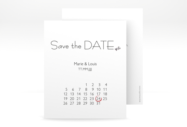 Save the Date-Kalenderblatt Twohearts Kalenderblatt-Karte silber