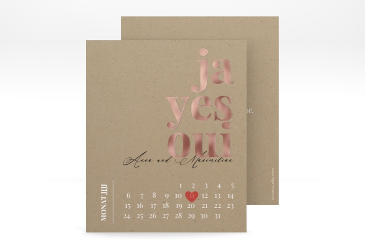 Save the Date-Kalenderblatt Oui Kalenderblatt-Karte rosegold mit Ja-Wort in verschiedenen Sprachen