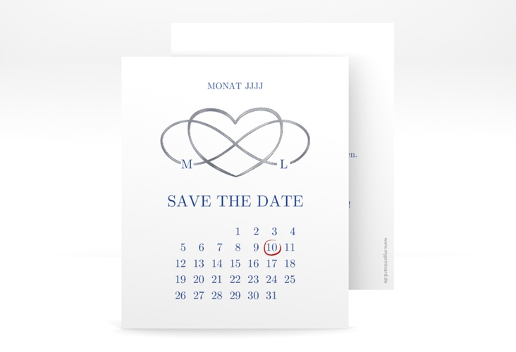 Save the Date-Kalenderblatt Infinity Kalenderblatt-Karte silber