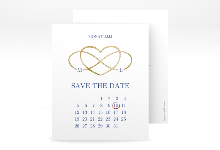 Save the Date-Kalenderblatt Infinity Kalenderblatt-Karte gold