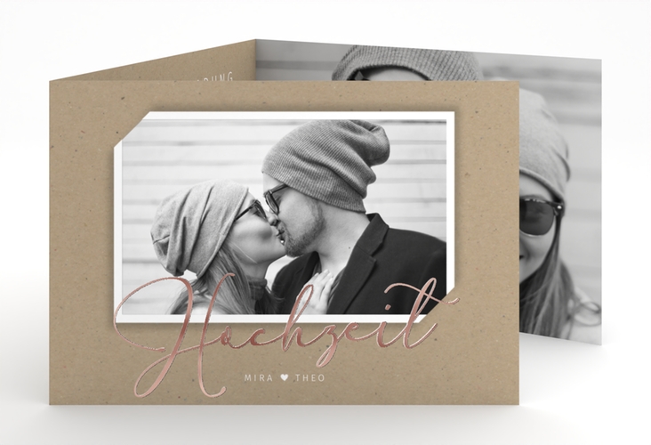 Hochzeitseinladung Crafty A6 Doppel-Klappkarte rosegold mit Schwarzweiß-Foto