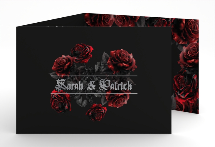 Hochzeitseinladung Gothic Rose A6 Doppel-Klappkarte silber