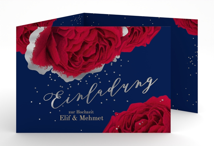 Hochzeitseinladung Cherie A6 Doppel-Klappkarte silber