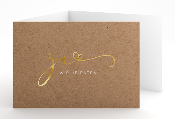 Hochzeitseinladung Jawort A6 Doppel-Klappkarte gold modern minimalistisch mit veredelter Aufschrift