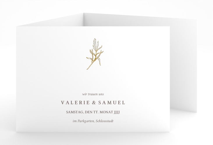 Hochzeitseinladung Ivy A6 Doppel-Klappkarte gold minimalistisch mit kleiner botanischer Illustration