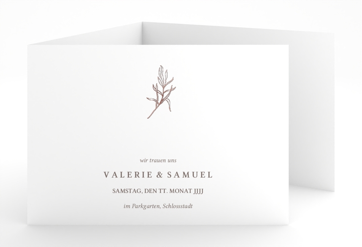 Hochzeitseinladung Ivy A6 Doppel-Klappkarte rosegold minimalistisch mit kleiner botanischer Illustration