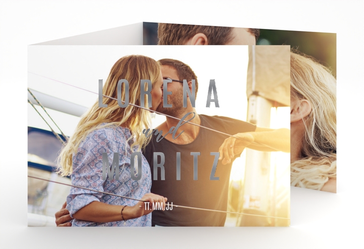 Hochzeitseinladung Memory A6 Doppel-Klappkarte silber