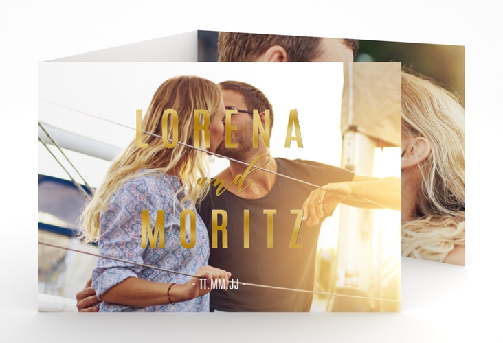 Hochzeitseinladung Memory A6 Doppel-Klappkarte gold
