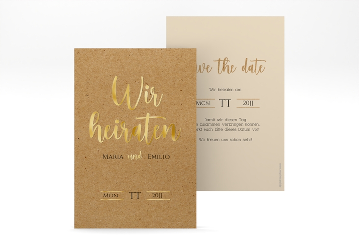 Save the Date-Karte Noble A6 Karte hoch gold mit elegantem Schriftzug