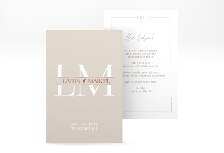 Save the Date-Karte Monogramm A6 Karte hoch rosegold