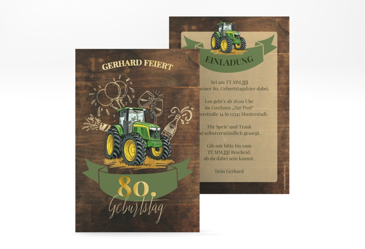 Einladung 80. Geburtstag Bulldog A6 Karte hoch gold