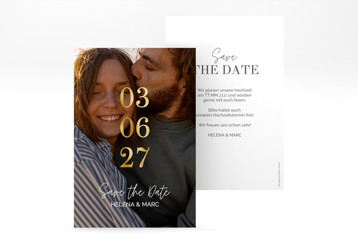 Save the Date-Karte You and Me A6 Karte hoch gold