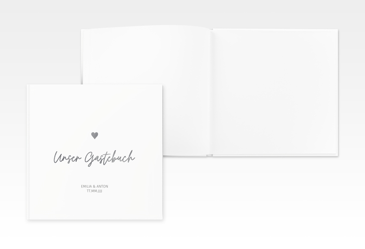 Gästebuch Creation Hochzeit Herzschlag 20 x 20 cm, Hardcover silber schlicht und elegant mit Herzchen